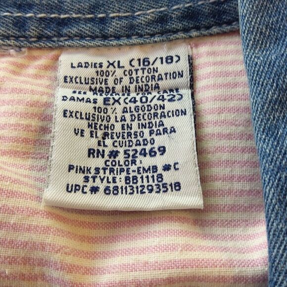 Faded Glory pink and white stripe top with embroidery and denim collar - Picture 13 of 13